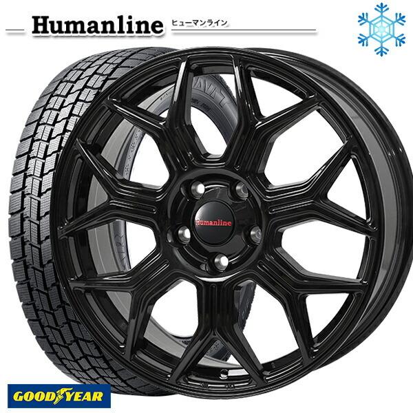 225/60R17インチ グッドイヤー アイスナビ7 ICE NAVI7 5H100 スタッドレスタイヤホイールセット ヒューマンライン HS10M BK