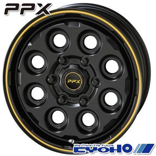 ハイエース 共豊 PPX MIL8 ミルエイト 16インチ 6.5J 6H139.7 +38 セミグロスブラック/イエローライン アルミホイール単品 4本セット 送料無料