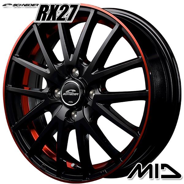 サマータイヤ ホイールセット 165/60R14インチ 4H100 MID RX27 BK/RED ウィンラン R380