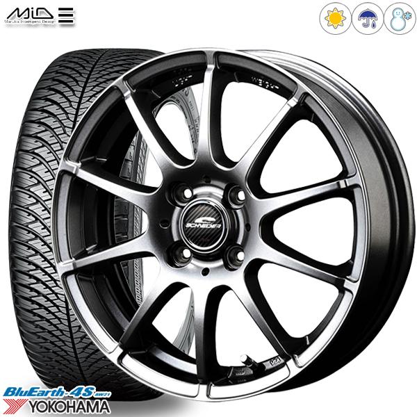 185/55R15インチ ヨコハマ ブルーアース 4S AW21 4H100 オールシーズンタイヤホイール4本セット MID スタッグ MG