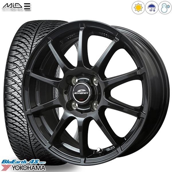 185/55R15インチ ヨコハマ ブルーアース 4S AW21 4H100 オールシーズンタイヤホイール4本セット MID スタッグ SG