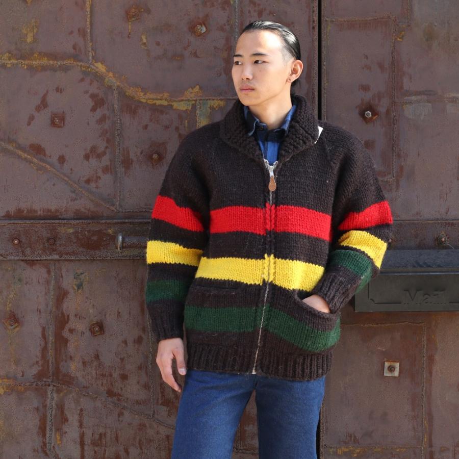 80s90s USA ヴィンテージ 総柄 カウチン ニット ジップ ジャケット VINTAGE 1990s ビンテージ ジップアップ カウチンセーター ピュア