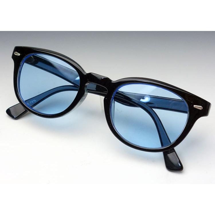 メンズ サングラス ブラック 黒 ボストン型 ブルーレンズ 40代 50代