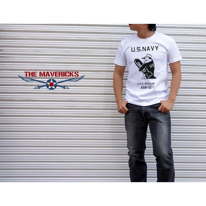 極厚 アメカジ Tシャツ 厚手 MAVERICKS ブランド 半袖 メンズ ミリタリー 米海軍ペンギン USS.PENGUIN 白 ホワイト 灰色 グレー｜mavericks｜04