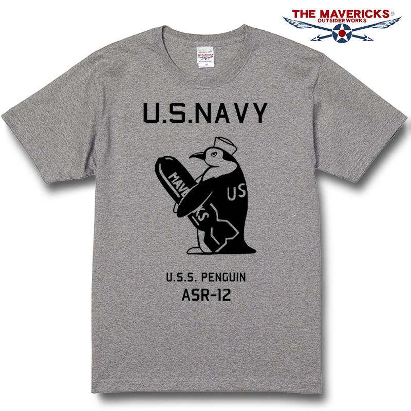 極厚 アメカジ Tシャツ 厚手 MAVERICKS ブランド 半袖 メンズ ミリタリー 米海軍ペンギン USS.PENGUIN 白 ホワイト 灰色 グレー｜mavericks｜07