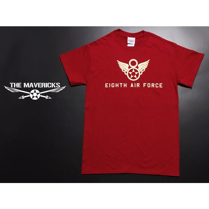 THE MAVERICKS ブランド メンズ Tシャツ ミリタリー 第8空軍 シャングリラ 半袖 ロゴT / レッド 赤｜mavericks｜02