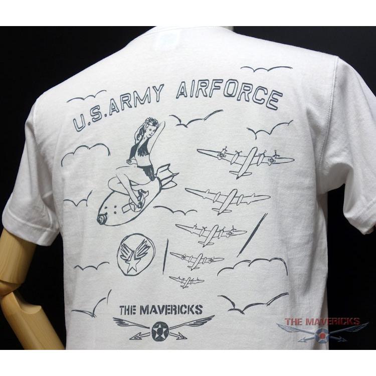 極厚 スーパーヘビーウェイト生地 ミリタリーTシャツ ARMY AIRFORCE エアフォース 手書き / 白 ホワイト｜mavericks｜03