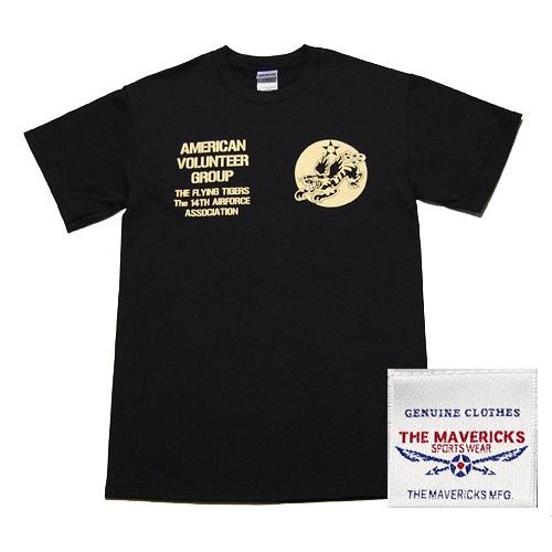 ミリタリー Tシャツ メンズ 半袖 AVGフライングタイガース / ブラック 黒｜mavericks｜04