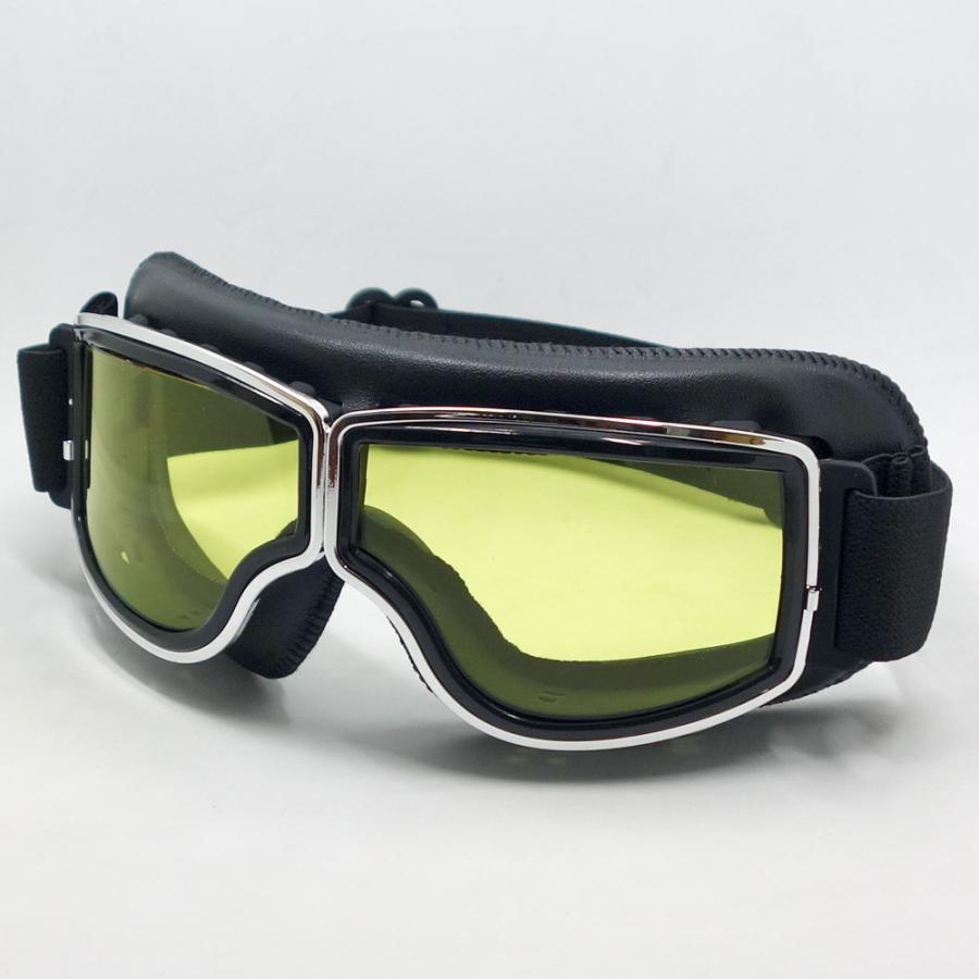 バイク ゴーグル ビンテージ レトロ タイプ 新品 ブラック イエロー