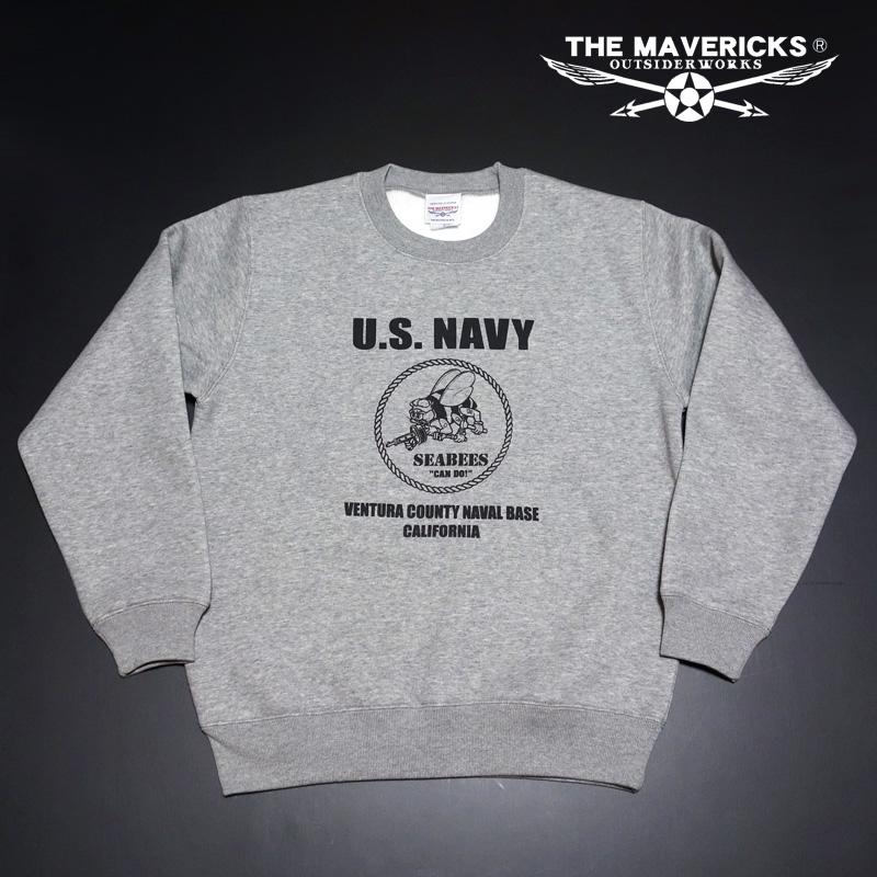 ミリタリー スウェット トレーナー メンズ 厚手 裏起毛 米海軍 SeaBees 蜂 THEMAVERICKS ブランド 杢グレー ...
