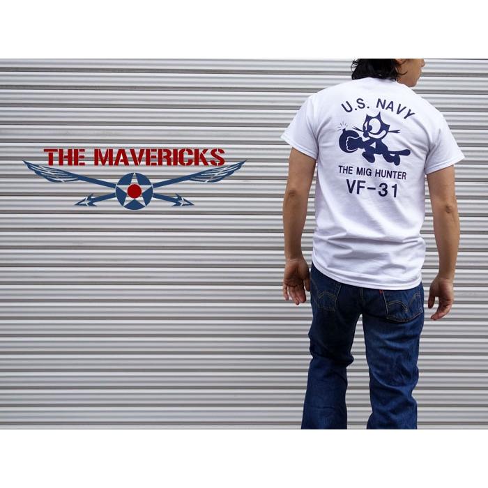 Tシャツ メンズ 半袖 ミリタリー アメカジ 米海軍 黒猫 CAT モデル MAVERICKS ブランド/ 白 ホワイト｜mavericks｜03