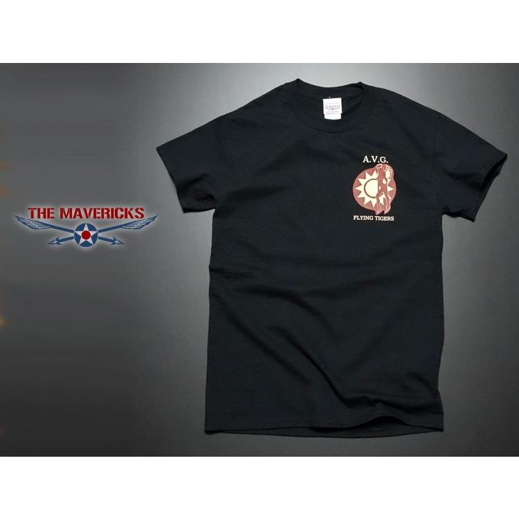 ミリタリー Tシャツ メンズ 半袖 AVGフライングタイガース第三戦隊 米国綿/ブラック 黒｜mavericks｜02
