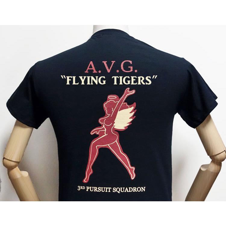 ミリタリー Tシャツ メンズ 半袖 AVGフライングタイガース第三戦隊 米国綿/ブラック 黒｜mavericks｜05