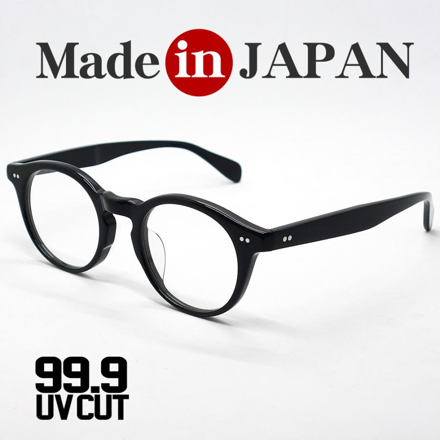 日本製 鯖江 眼鏡 フレーム 職人 ハンドメイド 細い ラウンド ボストン UVカット 新品 ブラック 黒