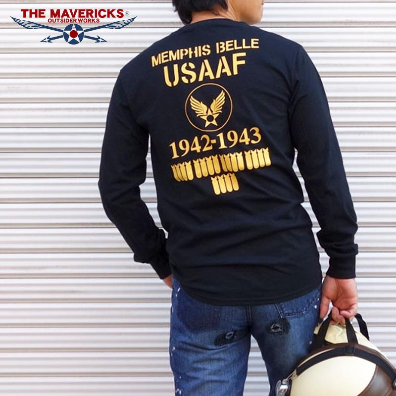 ミリタリー 長袖 ロング Tシャツ メンズ MAVEVICKS USコットン 【70%OFF!】 6.1oz ブラック 爆弾エアフォース 2021超人気 黒 ブランド