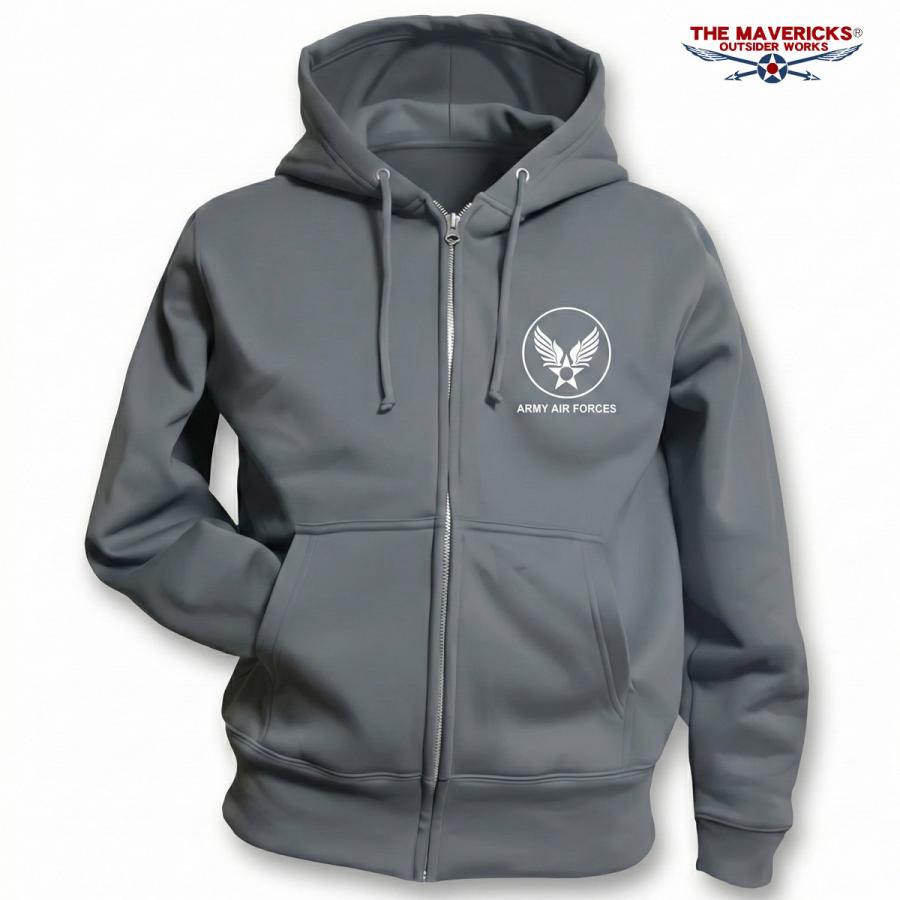 THE MAVERICKS ブランド ミリタリー メンズ ジップアップ スウェット パーカー 裏起毛 セメントグレー アーミー 爆弾エアフォース | ブランド登録なし | 01