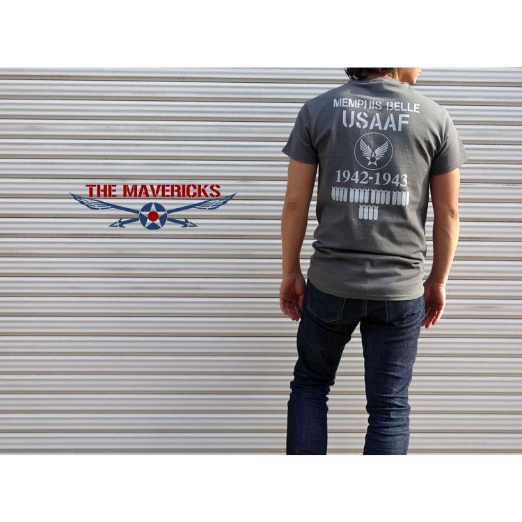 THE MAVEVICKS ブランド ミリタリー Tシャツ 半袖 メンズ 爆弾エアフォース メンフィス ベル モデル ロゴT チャコールグレー｜mavericks｜03