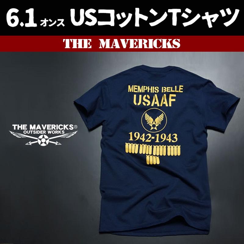 THE MAVEVICKS ブランド ミリタリー Tシャツ 半袖 メンズ 爆弾エアフォース メンフィス ベル モデル ロゴT ネイビー｜mavericks｜07