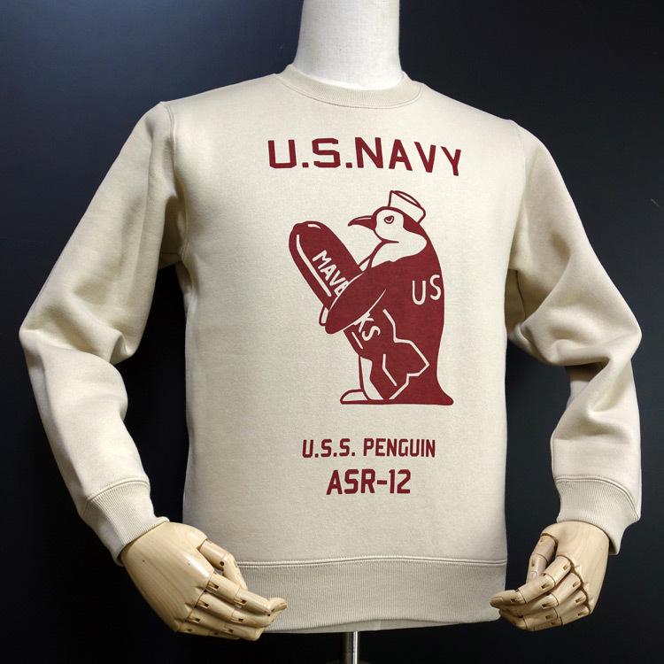 ミリタリー スウェット トレーナー THE MAVERICKS ブランド メンズ 長袖 10oz 裏起毛 米海軍ペンギン USS.PENGUIN ベージュ | ブランド登録なし | 03