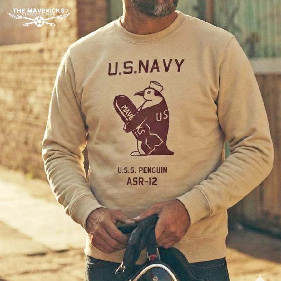 ミリタリー スウェット トレーナー THE MAVERICKS ブランド メンズ 長袖 10oz 裏起毛 米海軍ペンギン USS.PENGUIN ベージュ | ブランド登録なし | 01