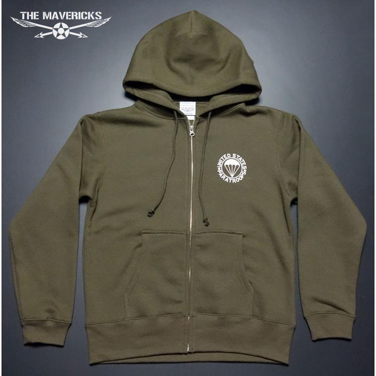 エアボーン部隊ジャケット オリーブドラブ THE MAVERICKS ブランド スウェット パーカー メンズ 裏起毛 ジップ