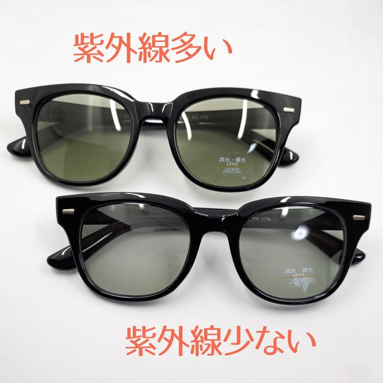 サングラス 調光 偏光 メンズ ウェリントン型 セル グリーンレンズ