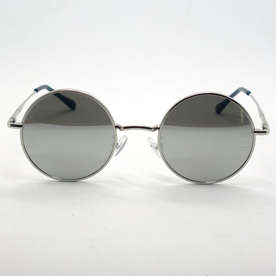 新品 サングラス メンズ レディース ラウンド 丸目 シルバー ミラー