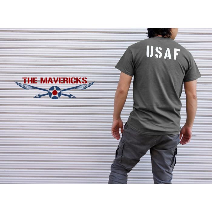 THE MAVERICKS ブランド ミリタリー Tシャツ メンズ 半袖 アメカジ 綿100％ USAF エアフォース 白 黒 青 黄 ホワイト ブラック ブルー グレー オリーブ イエロー | ブランド登録なし | 25