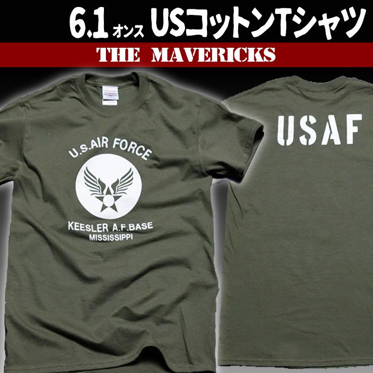 THE MAVERICKS ブランド ミリタリー Tシャツ メンズ 半袖 アメカジ 綿100％ USAF エアフォース 白 黒 青 黄 ホワイト ブラック ブルー グレー オリーブ イエロー | ブランド登録なし | 20