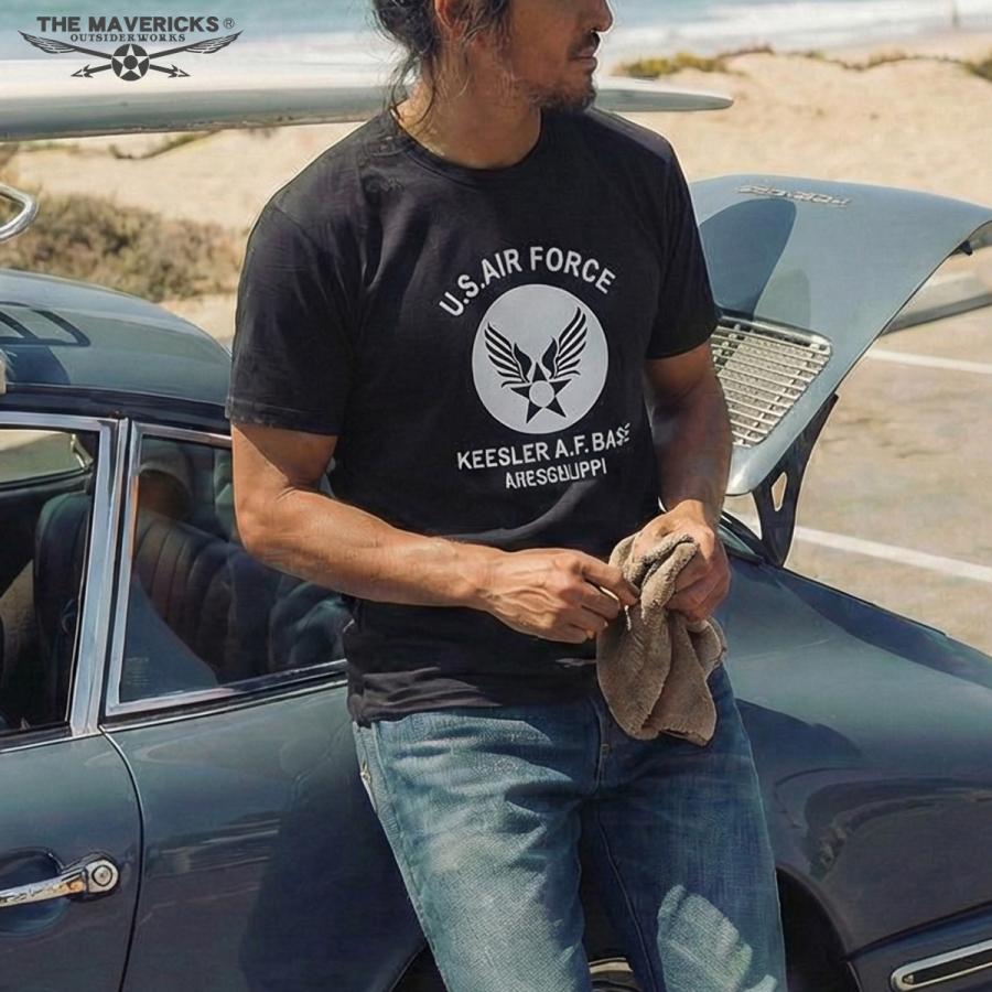 THE MAVERICKS ブランド ミリタリー Tシャツ メンズ 半袖 アメカジ 綿100％ USAF エアフォース 白 黒 青 黄 ホワイト ブラック ブルー グレー オリーブ イエロー | ブランド登録なし | 24