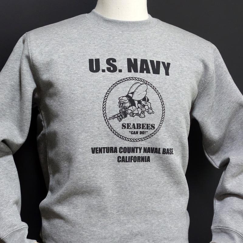 スウェット トレーナー XL メンズ 厚手 裏起毛 米海軍 SeaBees 蜂 THEMAVERICKS ブランド 杢グレー セットアップ ...