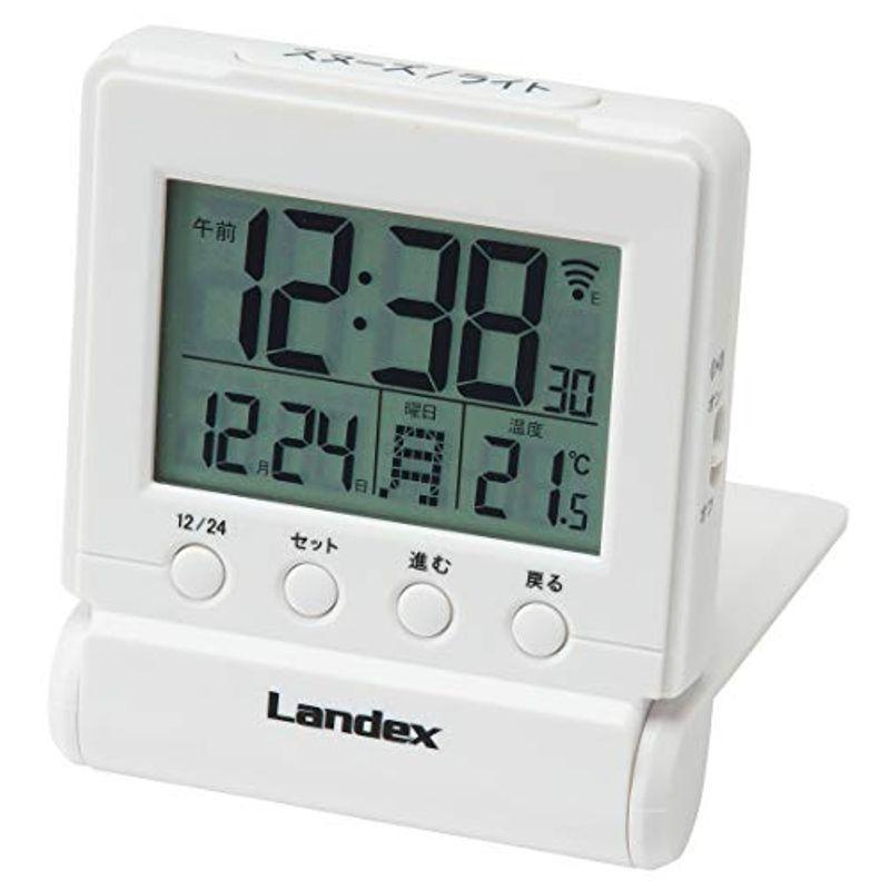 ランデックス(Landex) 目覚まし時計 タイムクリック 電波 デジタル 温度 日付表示 トラベルクロック ホワイト YT5266WH