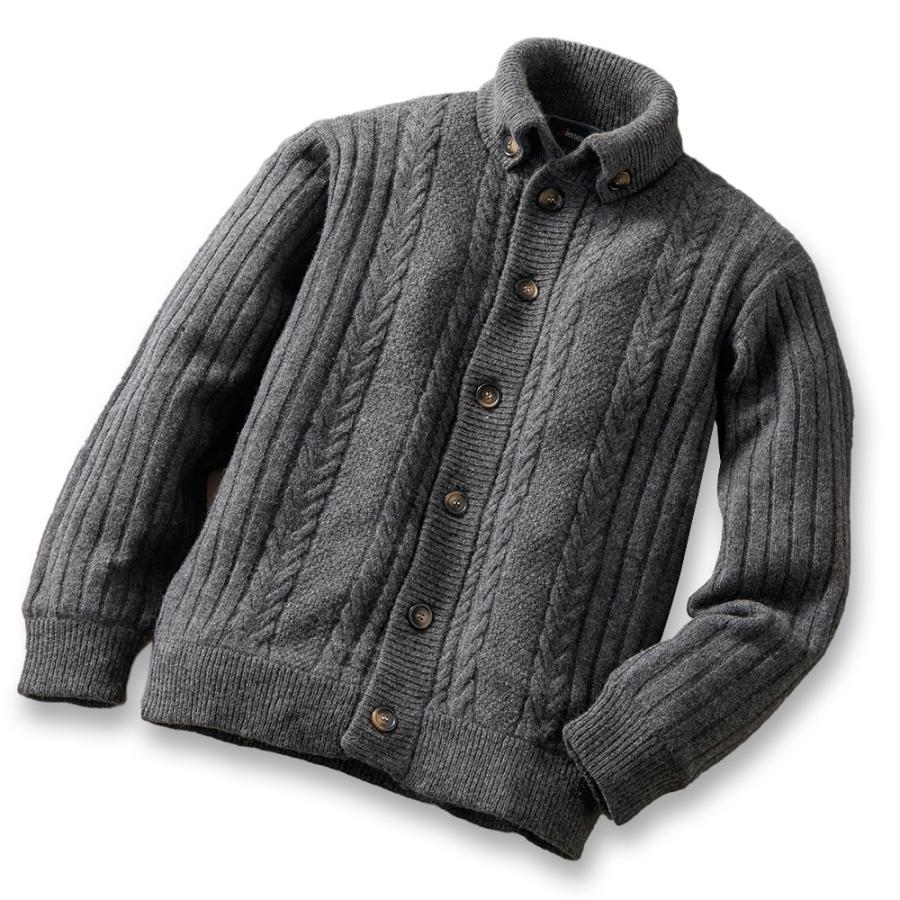 ニット カーディガン メンズ ボタン ドンキー襟 裏地付 秋 冬 Pierucci