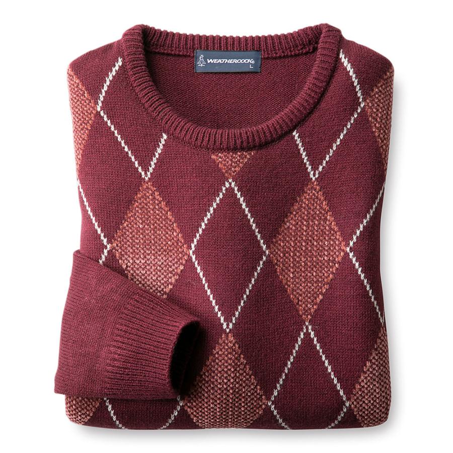 暖かい セーター メンズ クルーネック トップス 長袖 ダイヤ柄 春 秋