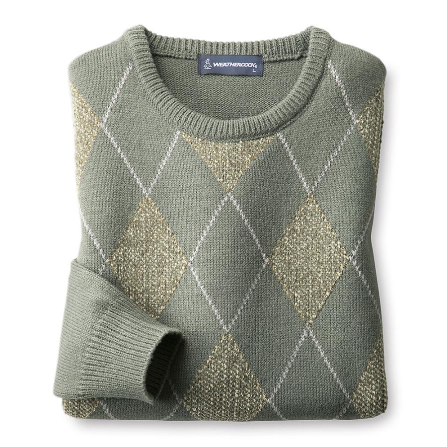 暖かい セーター メンズ クルーネック トップス 長袖 ダイヤ柄 春 秋