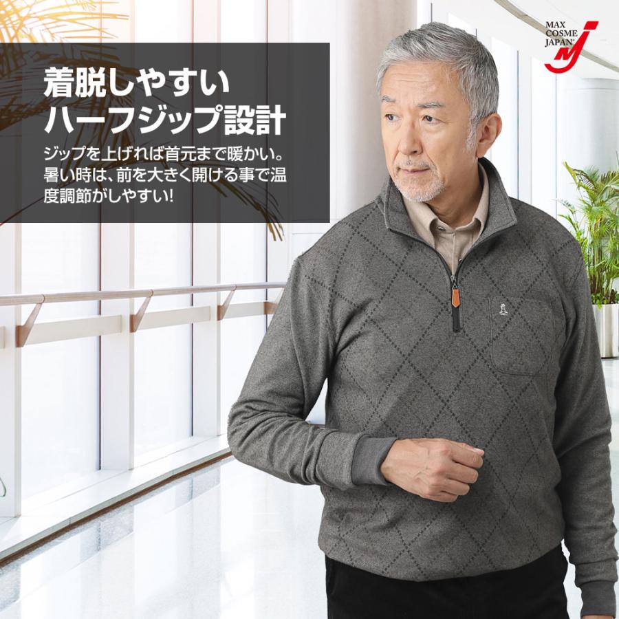 暖かい ハーフジップ プルオーバー 長袖 トレーナー カットソー メンズ