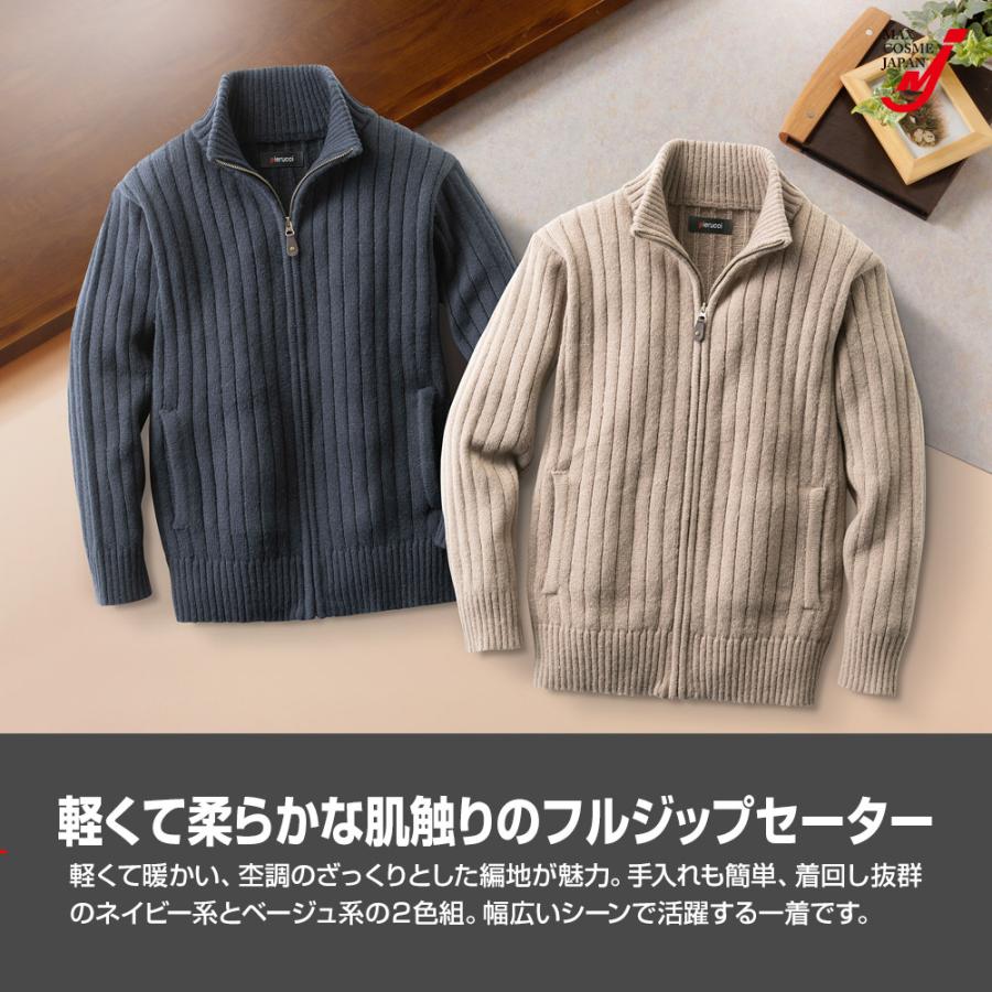 ピエルッチ フルジップセーター2色組 AS-0765 1セット（2枚：2色×各1枚） フルジップ セーター 長袖 暖かい 軽い メンズ 冬 2色組 AS-0765