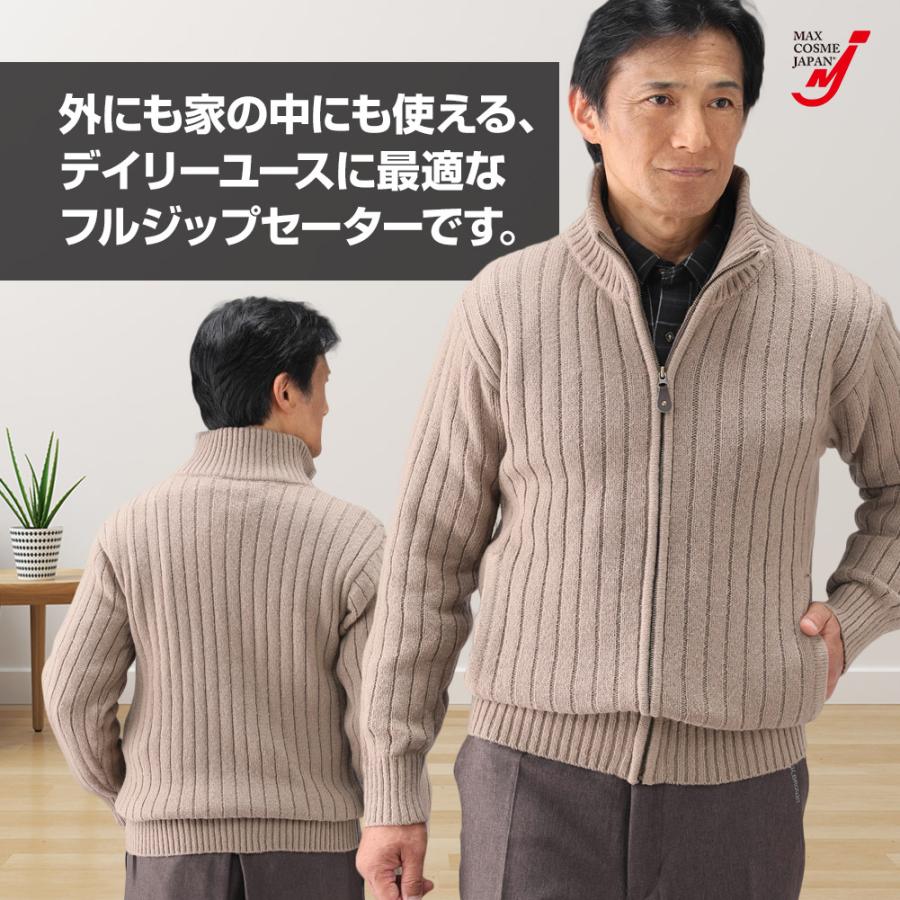 フルジップ セーター 長袖 暖かい 軽い メンズ 冬 2色組 AS-0765