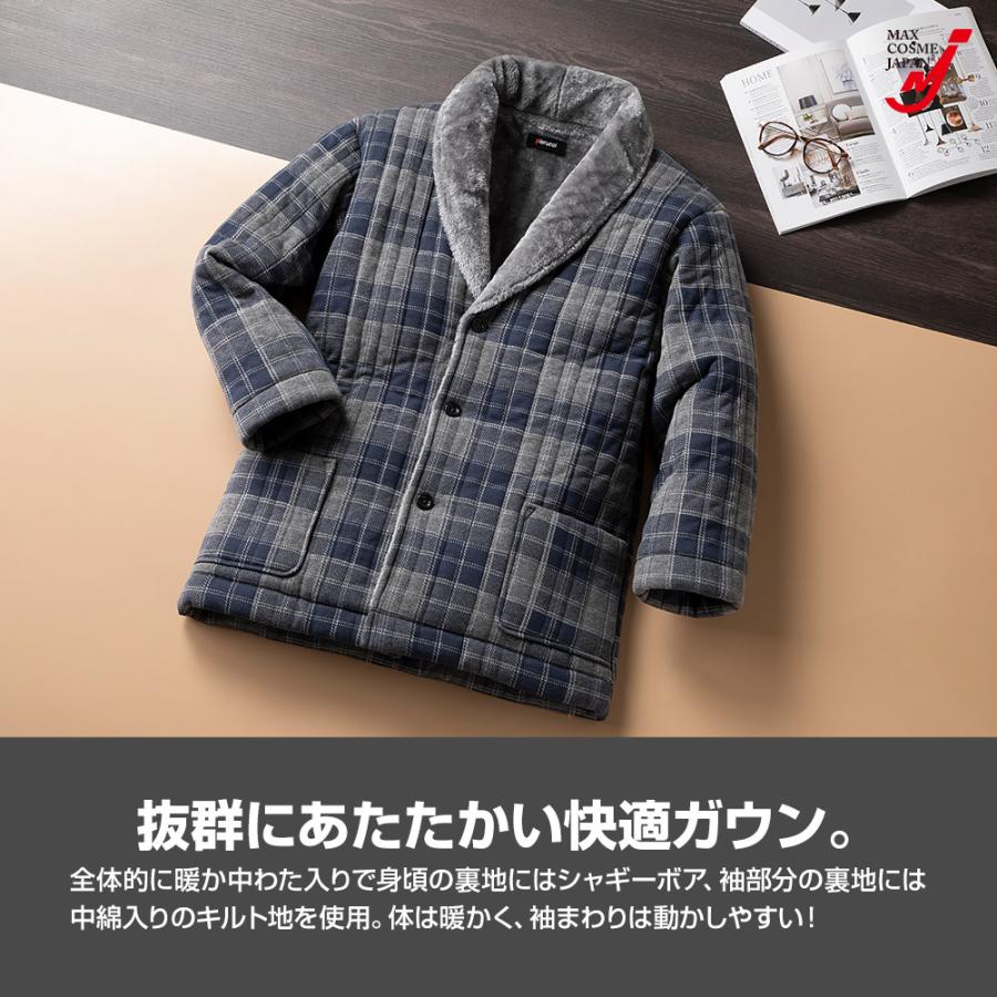 厚手 ソフトガウン 男女兼用 裏シャギー ルームウェア 中綿 ネイビー
