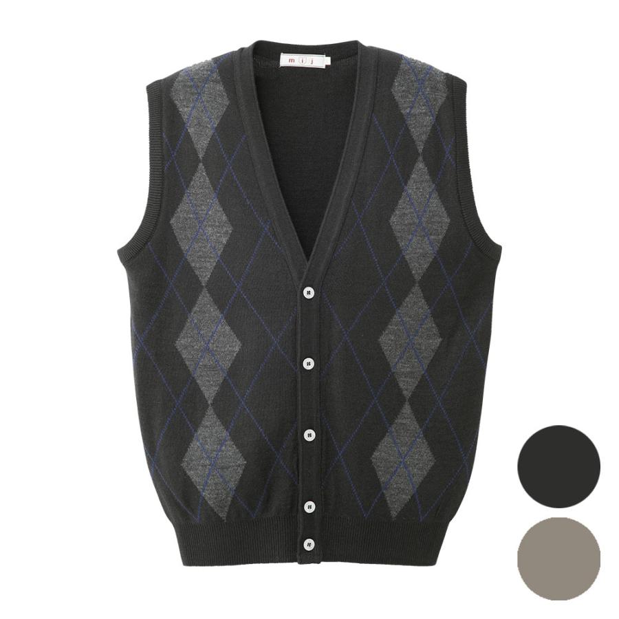 日本製 ウール混 アーガイル柄 前開き ベスト 春 秋 冬 mij エムアイ
