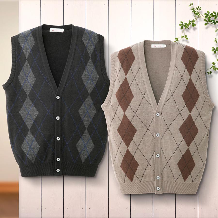 日本製 ウール混 アーガイル柄 前開き ベスト 春 秋 冬 mij エムアイ