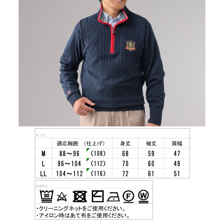 ケーブル編み メンズ セーター ハーフジップ 長袖 秋 冬 春 2色組