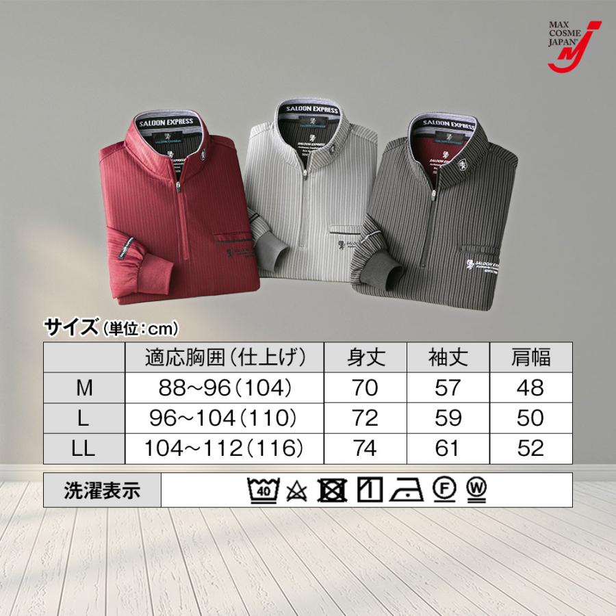 ハーフジップ 長袖 シャツ メンズ ジップアップ シャドーストライプ 3