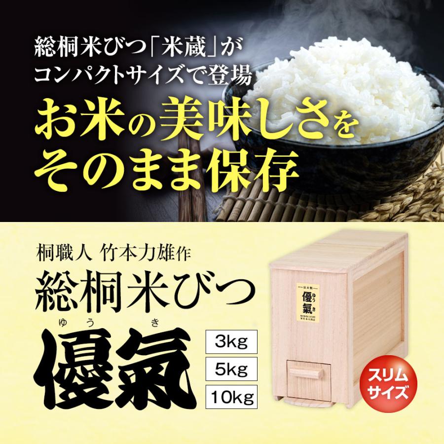 10kgタイプ】桐職人 竹本力雄作 総桐米びつ 細型 防湿 防虫 ライス
