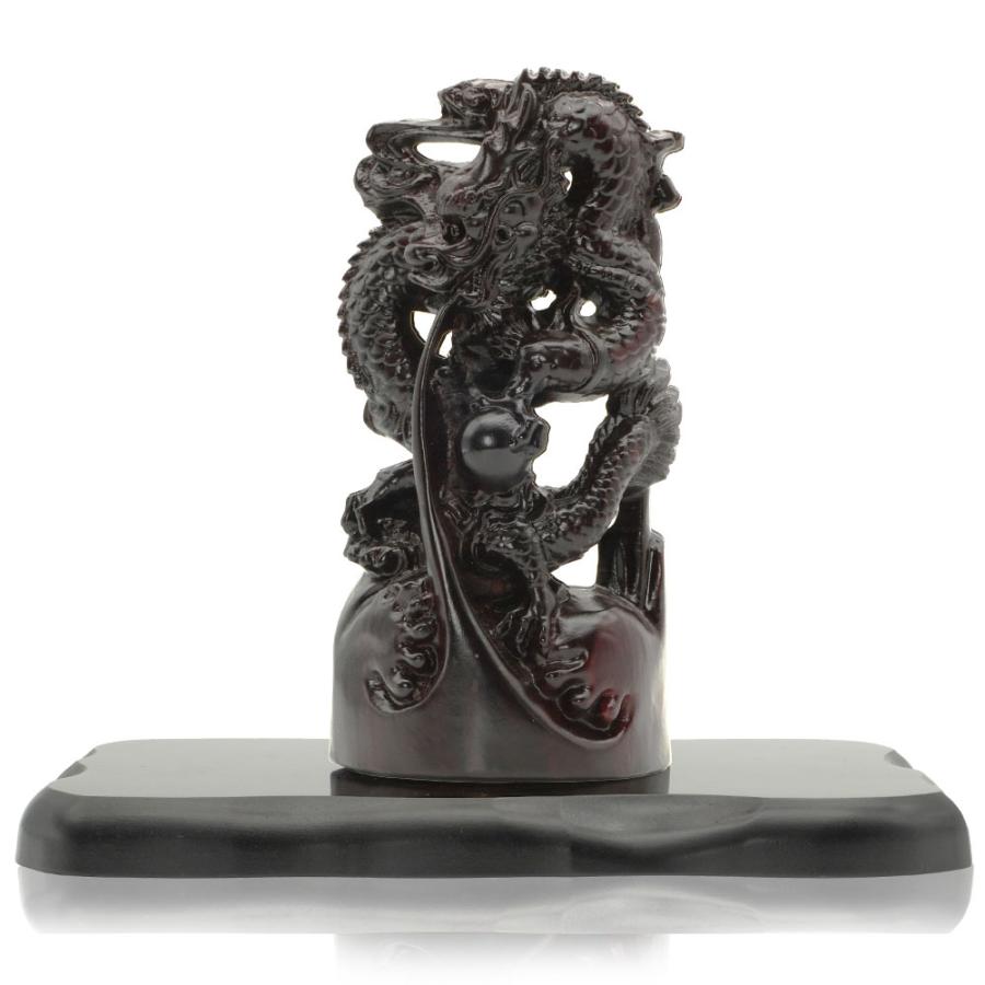 吉祥龍神 如意宝珠 置物 風水 開運 金運 厄除け 黒檀 木彫り 縁起物