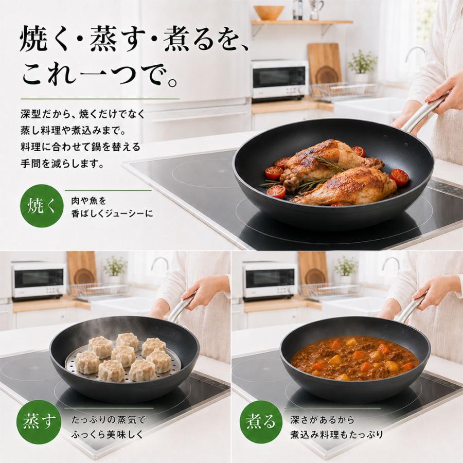 ウォックパン 28cm（専用ガラス蓋付） 最新型 グリーンパン フッ素不