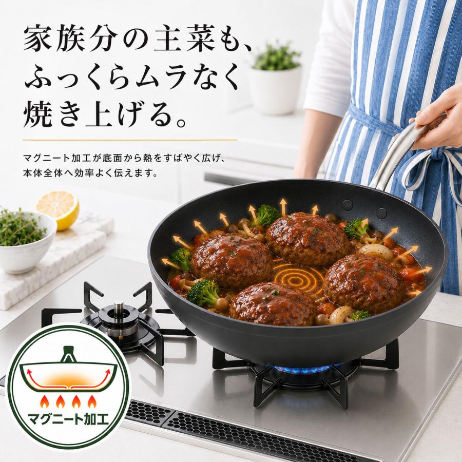 ウォックパン 28cm（専用ガラス蓋付） 最新型 グリーンパン フッ素不