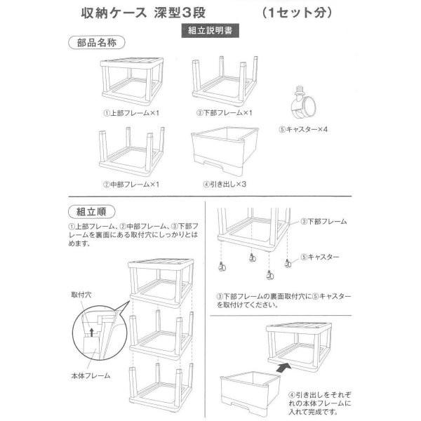 収納ケース プラスチック 引き出し 深型 3段 2個組 おしゃれ ブラック／クリア スリム キャスター付き 幅34.5cm 奥行41.5cm 高さ69.4cm 全25色 組立式 日本製｜maxjapan-store｜05