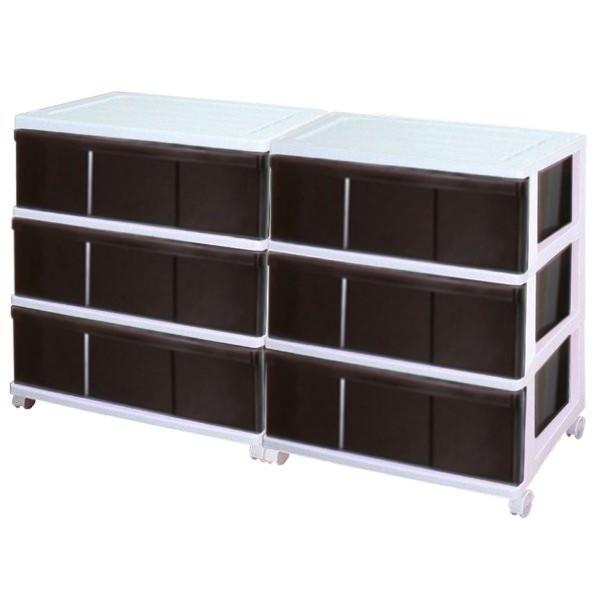衣装ケース 収納ケース 引出 プラスチック ワイド チェスト 3段 2個組 おしゃれ ホワイト／ブラウン キャスター付 幅60 奥行40 高さ66cm 全3色 組立式 日本製