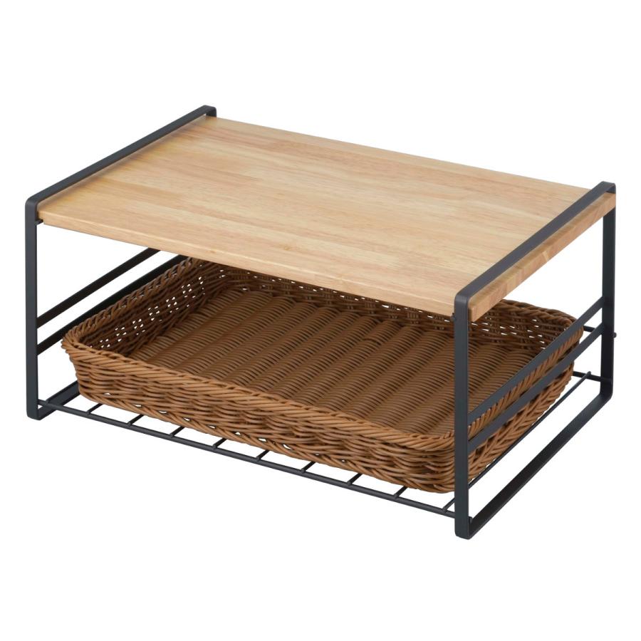 ラバーウッド天板トースターラック　洗えるバスケット付き トースターラック 洗えるバスケット スリム コンパクト スタイリッシュ